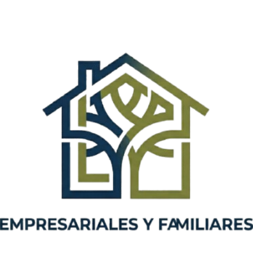 Logo de la organización "Empresariales y Familiares", que representa un hogar estilizado, simbolizando la conexión entre negocios y familia.